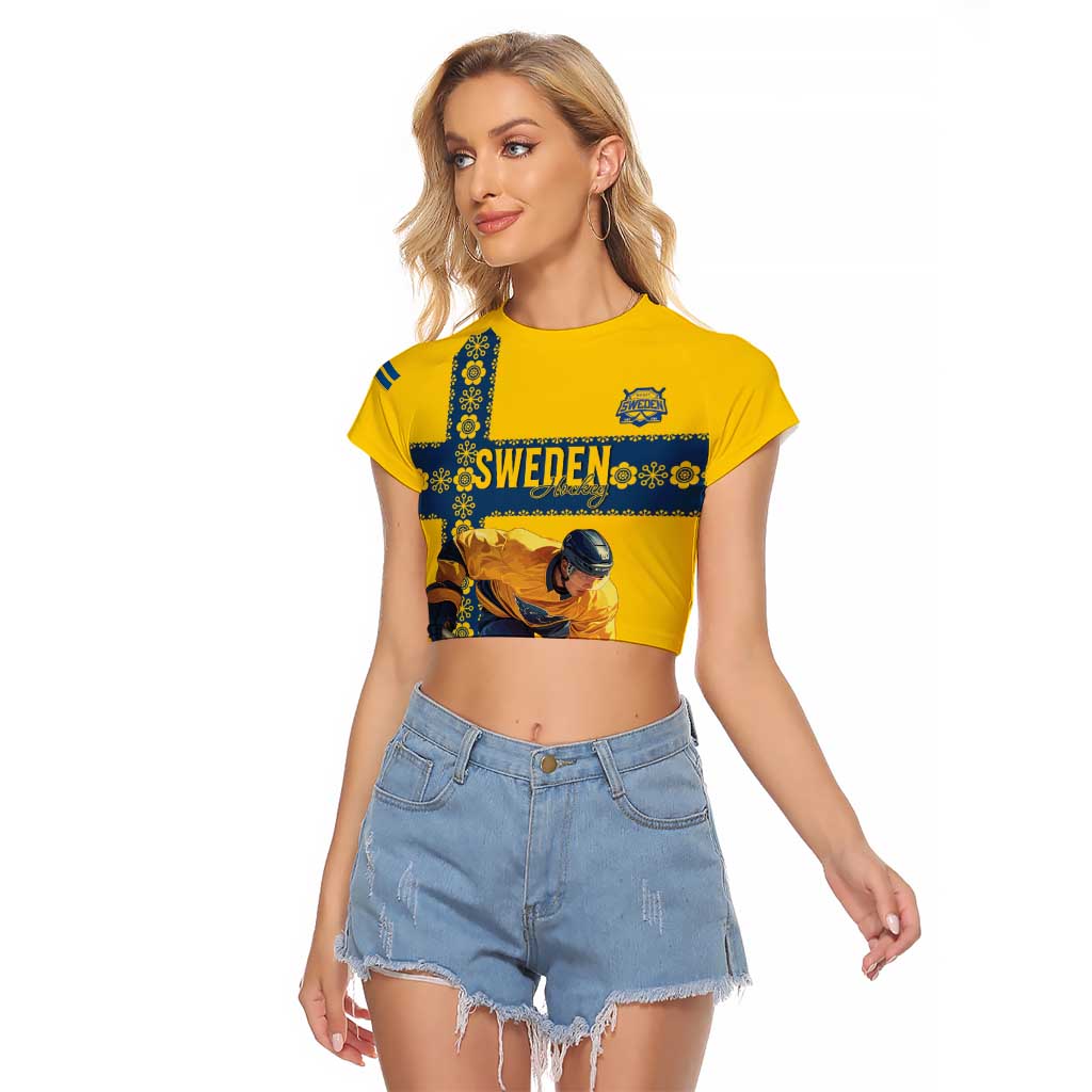 Custom Sweden Ice Hockey Raglan Cropped T Shirt Go Tre Kronor