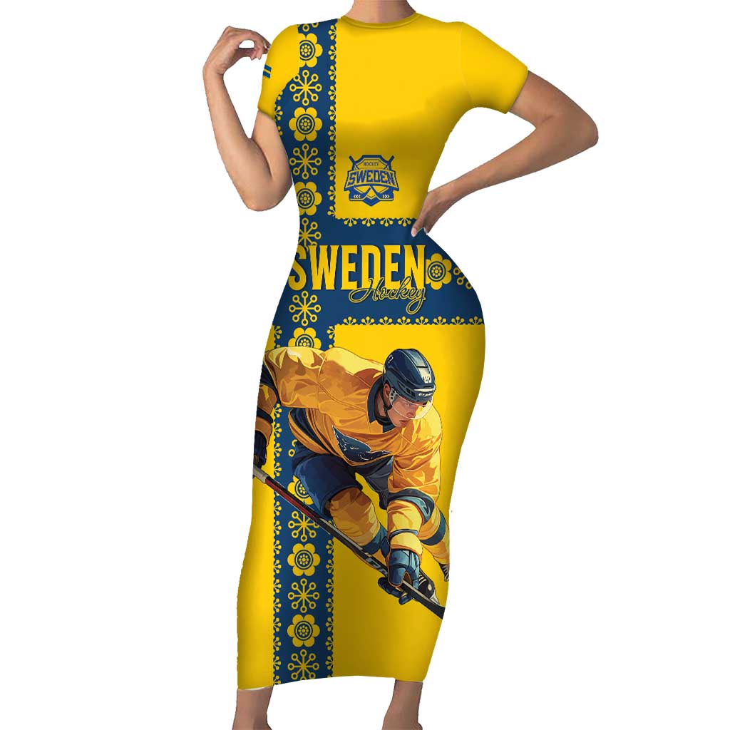 Custom Sweden Ice Hockey Short Sleeve Bodycon Dress Go Tre Kronor