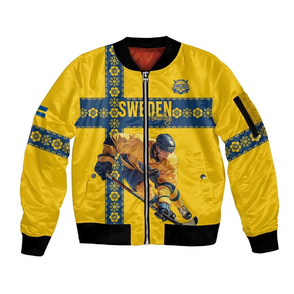 Custom Sweden Ice Hockey Sleeve Zip Bomber Jacket Go Tre Kronor