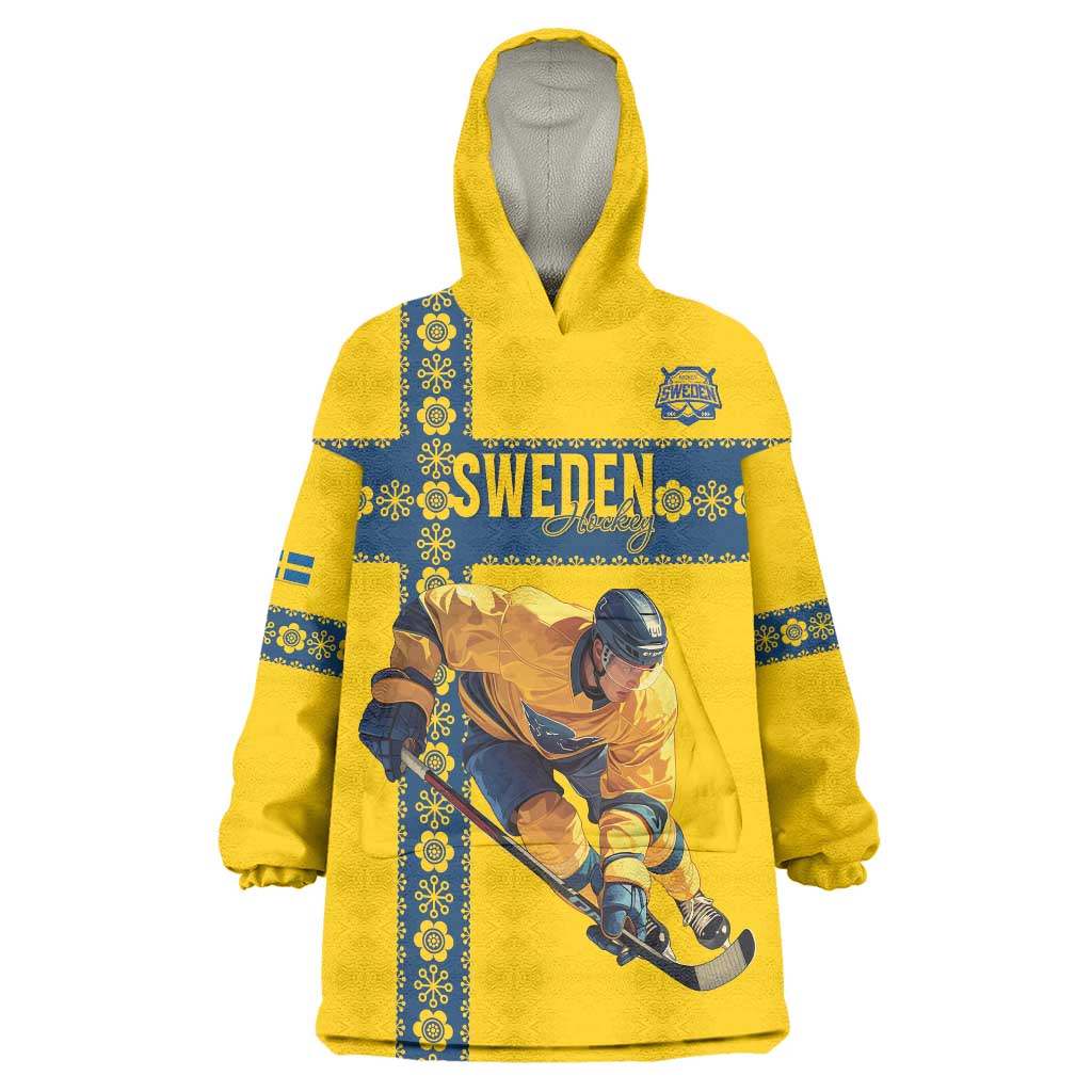 Custom Sweden Ice Hockey Wearable Blanket Hoodie Go Tre Kronor