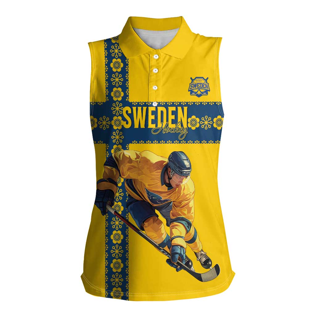 Custom Sweden Ice Hockey Women Sleeveless Polo Shirt Go Tre Kronor