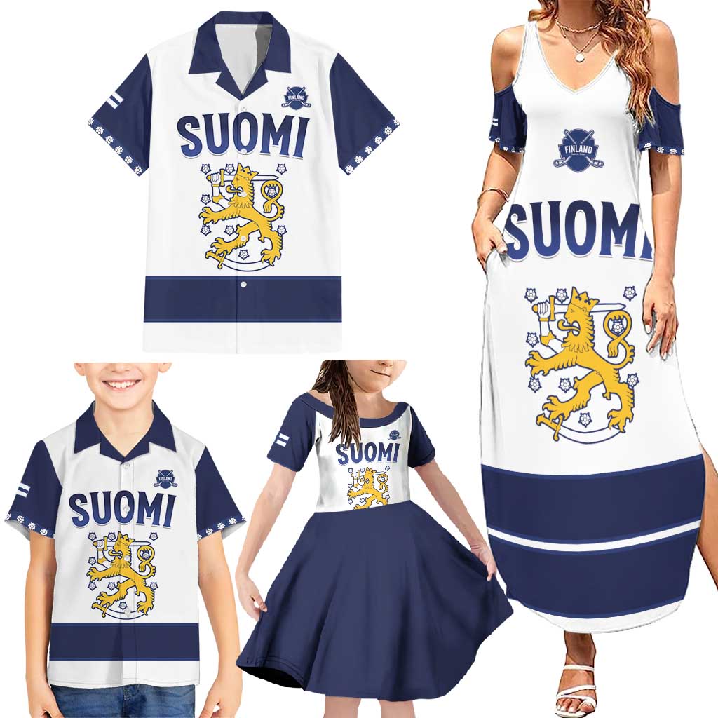 Custom Finland Ice Hockey Family Matching Summer Maxi Dress and Hawaiian Shirt Go Suomi Go