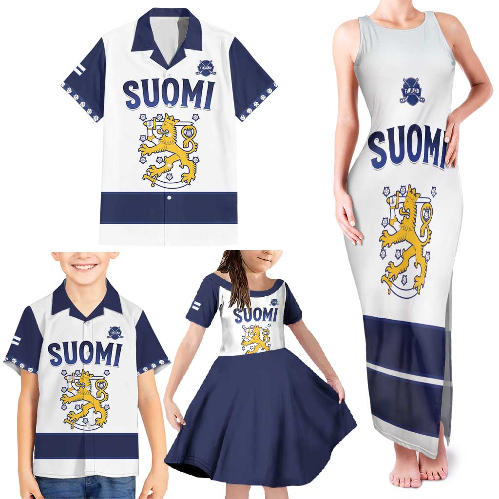 Custom Finland Ice Hockey Family Matching Tank Maxi Dress and Hawaiian Shirt Go Suomi Go