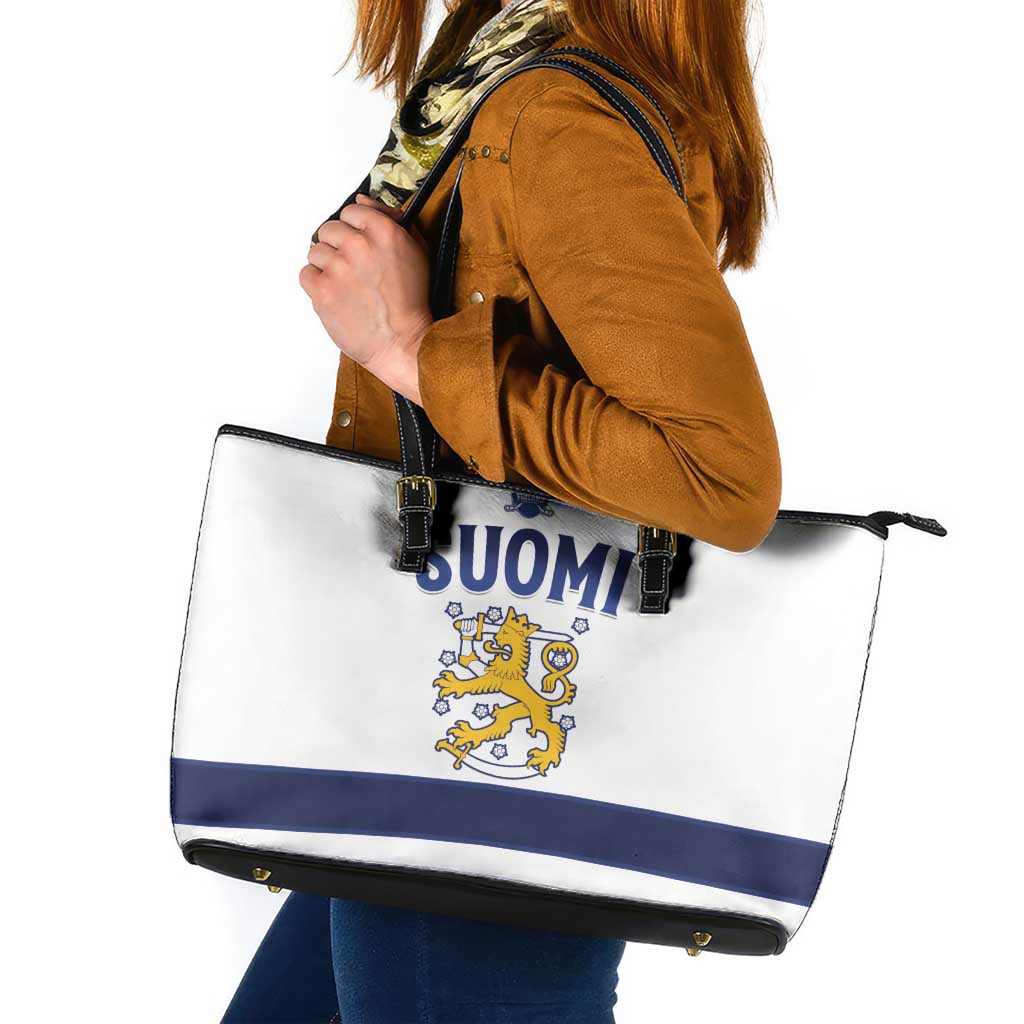 Finland Ice Hockey Leather Tote Bag Go Suomi Go