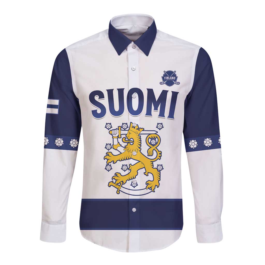 Custom Finland Ice Hockey Long Sleeve Button Shirt Go Suomi Go