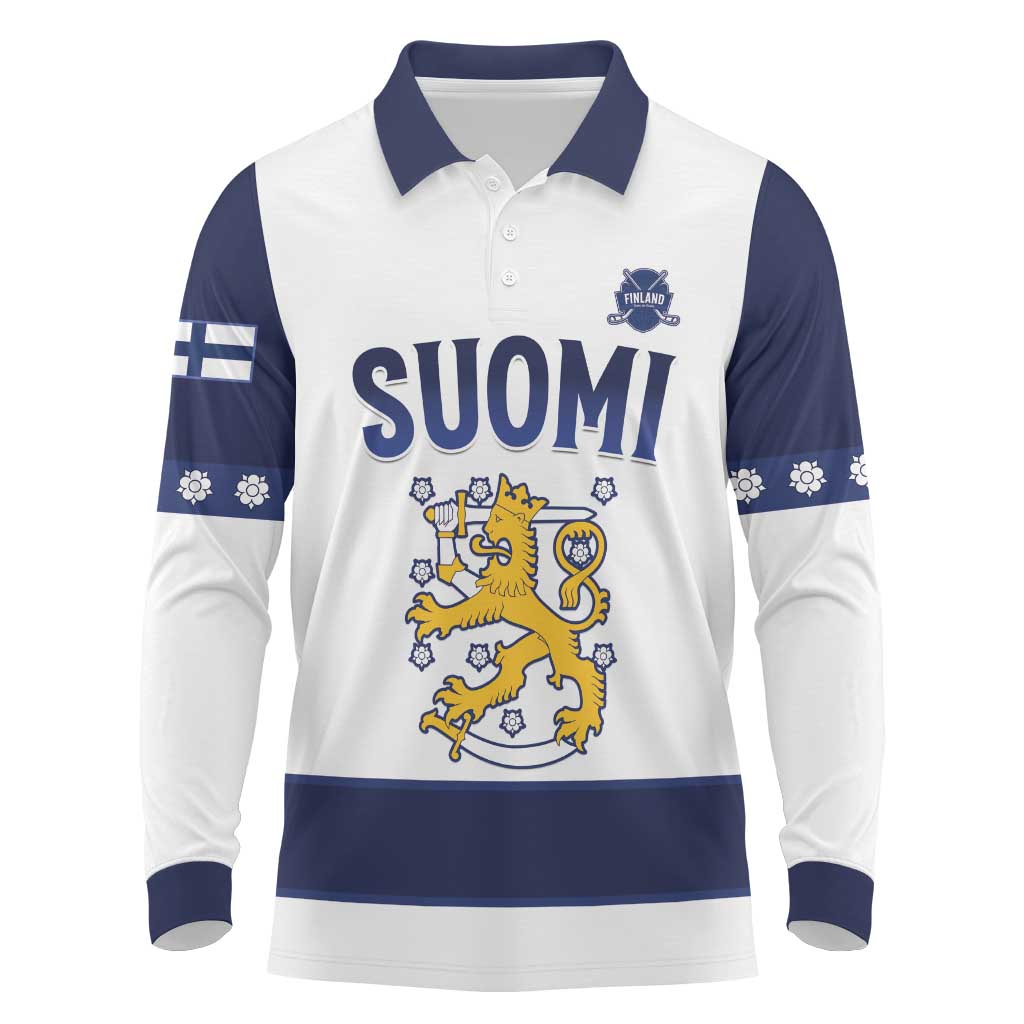 Custom Finland Ice Hockey Long Sleeve Polo Shirt Go Suomi Go