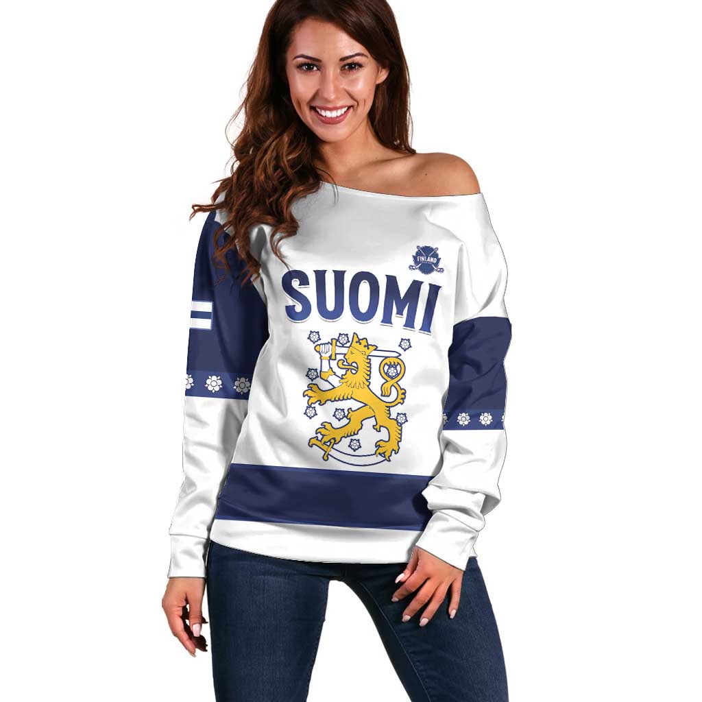 Custom Finland Ice Hockey Off Shoulder Sweater Go Suomi Go