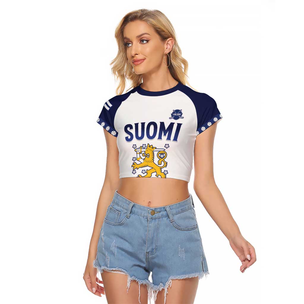 Custom Finland Ice Hockey Raglan Cropped T Shirt Go Suomi Go