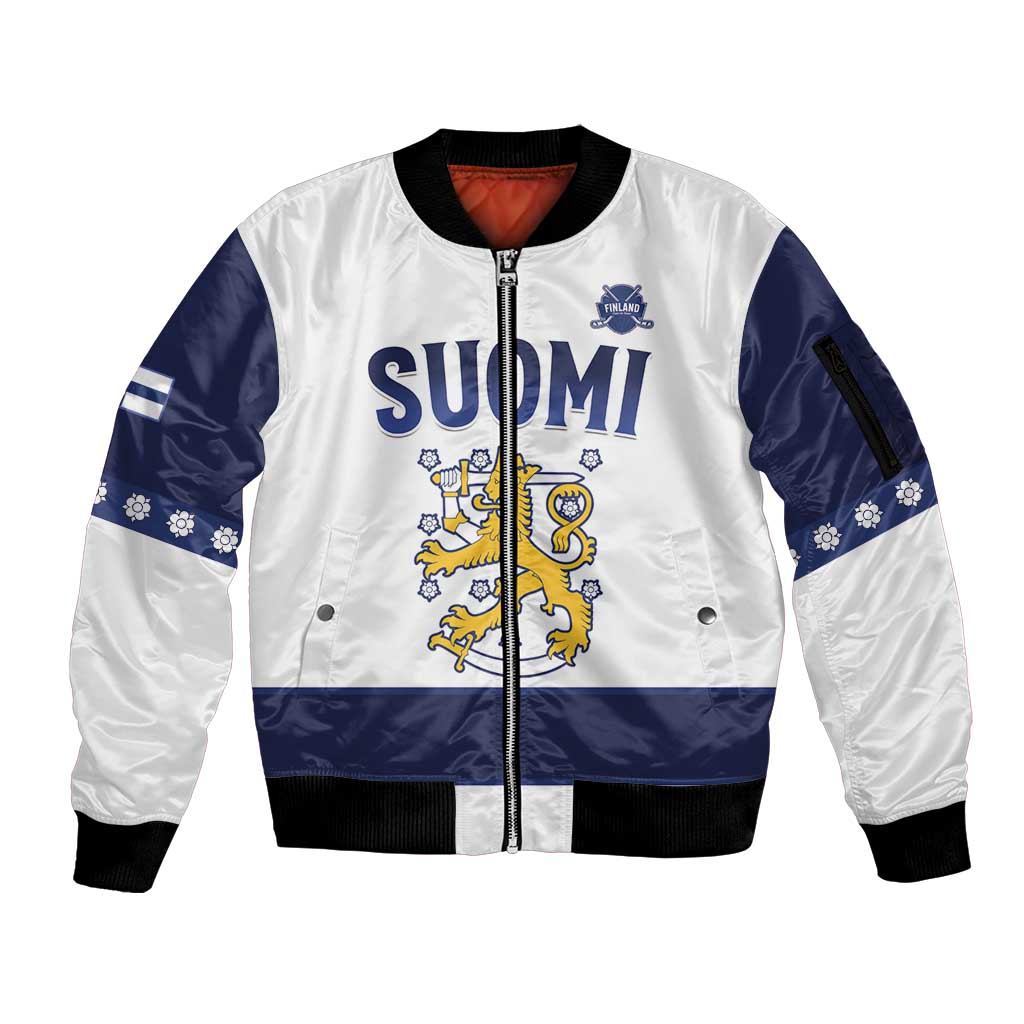 Custom Finland Ice Hockey Sleeve Zip Bomber Jacket Go Suomi Go