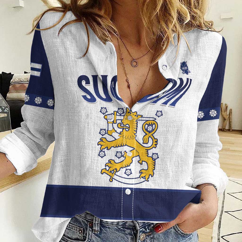 Custom Finland Ice Hockey Women Casual Shirt Go Suomi Go