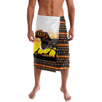 White-waist lavalava skirt with safari animals and geometric pattern