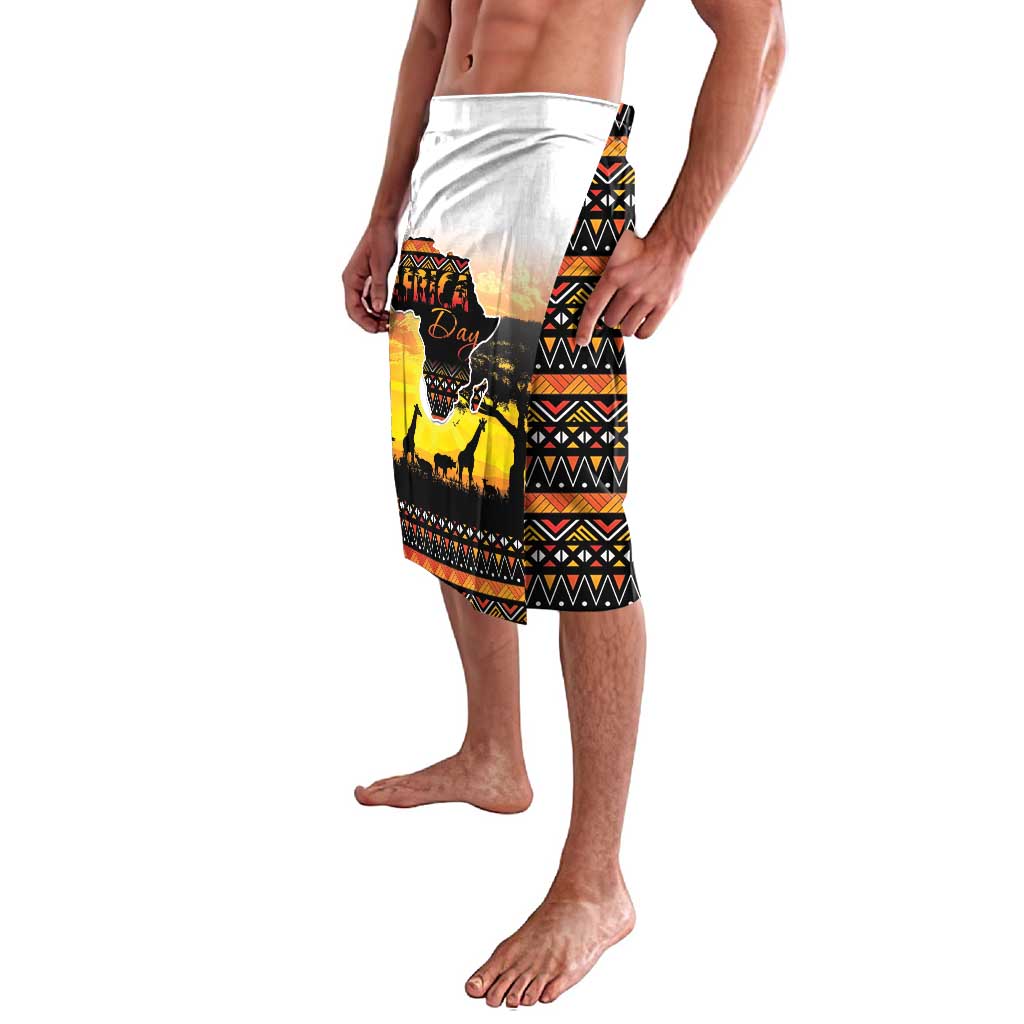 Lavalava skirt with safari sunset, animal silhouettes, and geometric trim
