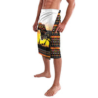 Lavalava skirt with safari sunset, animal silhouettes, and geometric trim