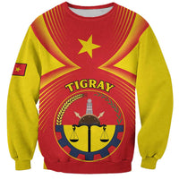 Unisex red and yellow sweatshirt with Tigray crest graphic and central star, long sleeves