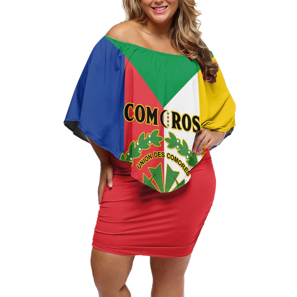 Comoros Off Shoulder Short Dress Coat Of Arms Flag Style