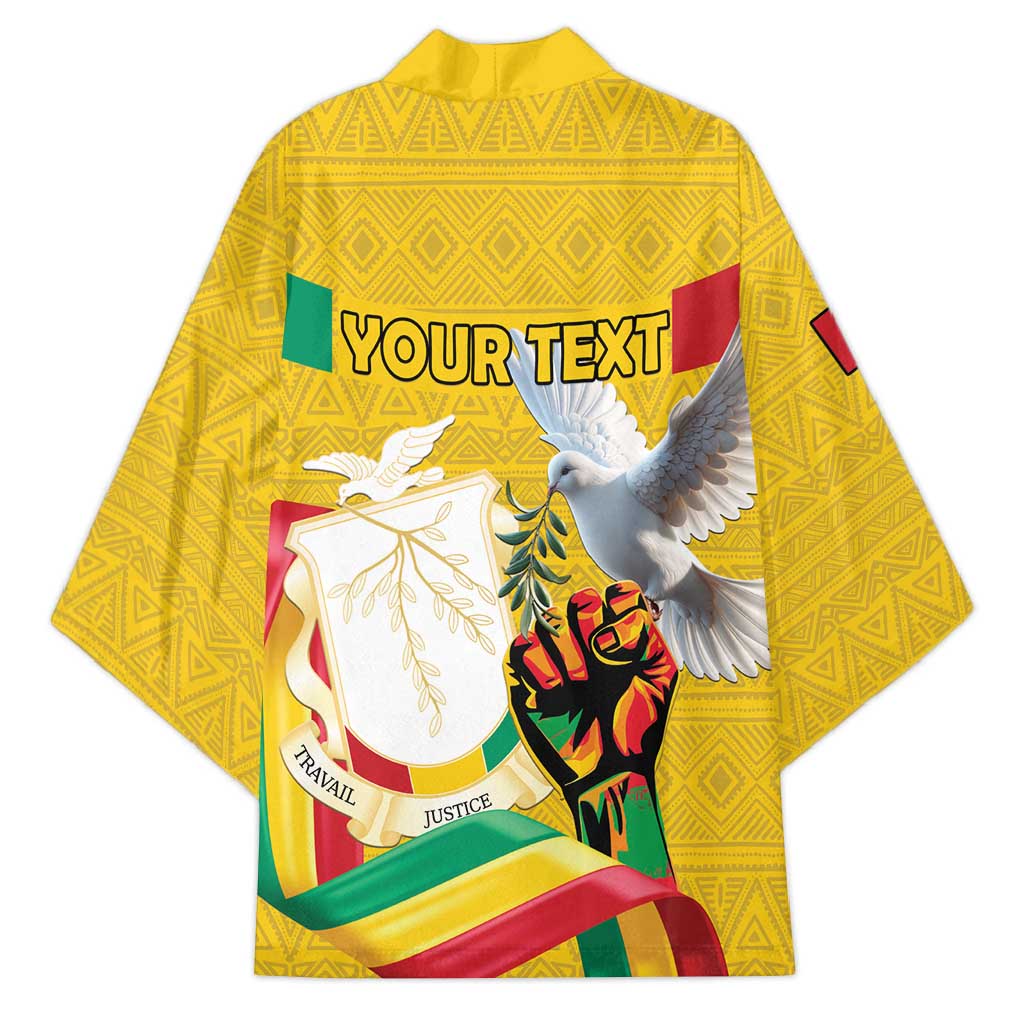 Personalized Guinea Independence Day Kimono Coat Of Arms With African Pattern - Wonder Print Shop