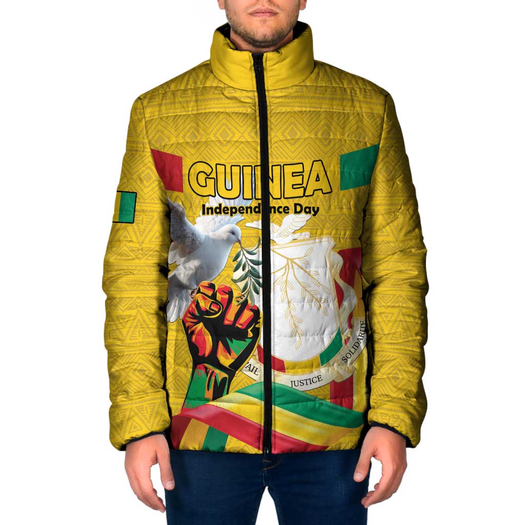 Personalized Guinea Independence Day Padded Jacket Coat Of Arms With African Pattern - Wonder Print Shop