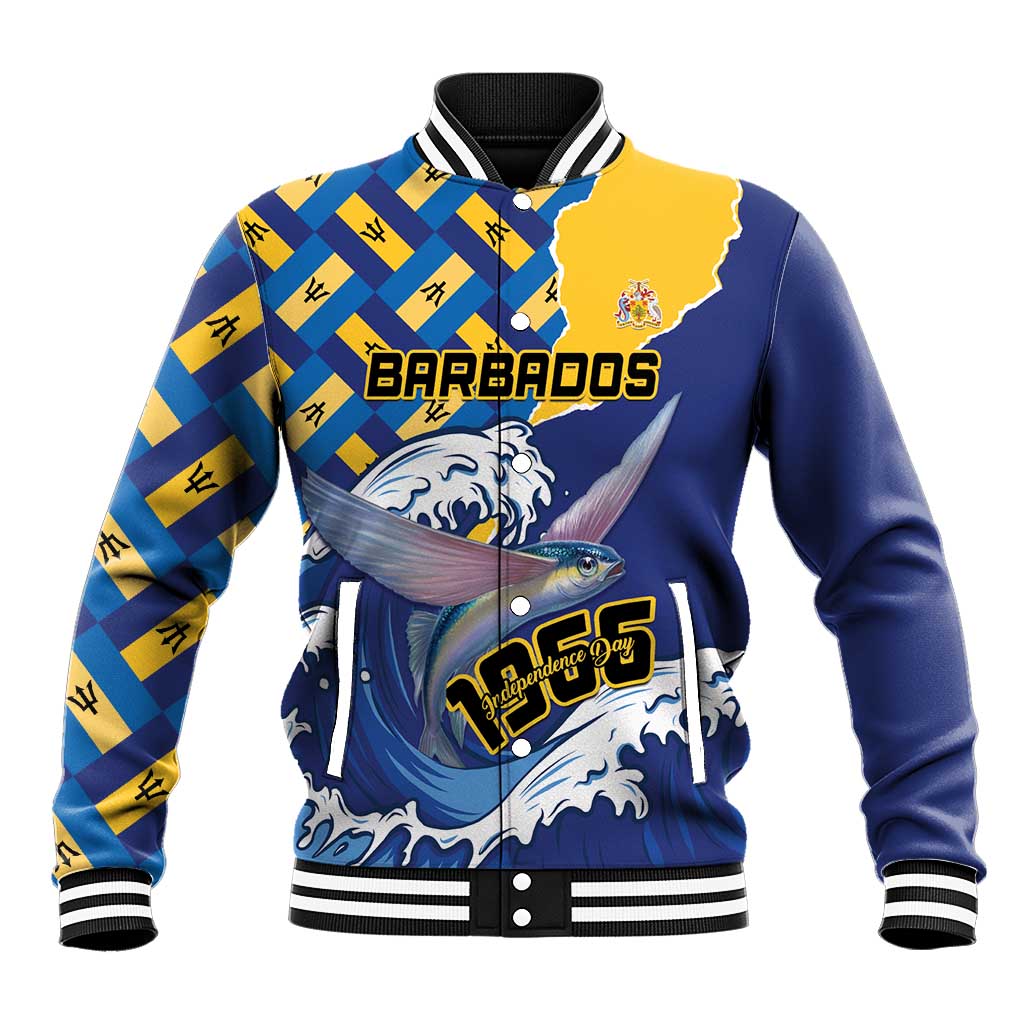 Personalised Barbados Independence Day Baseball Jacket Flying Fish Flag Pattern - Wonder Print Shop