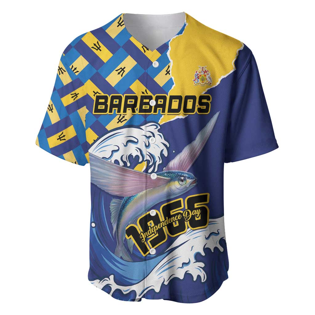 Personalised Barbados Independence Day Baseball Jersey Flying Fish Flag Pattern - Wonder Print Shop