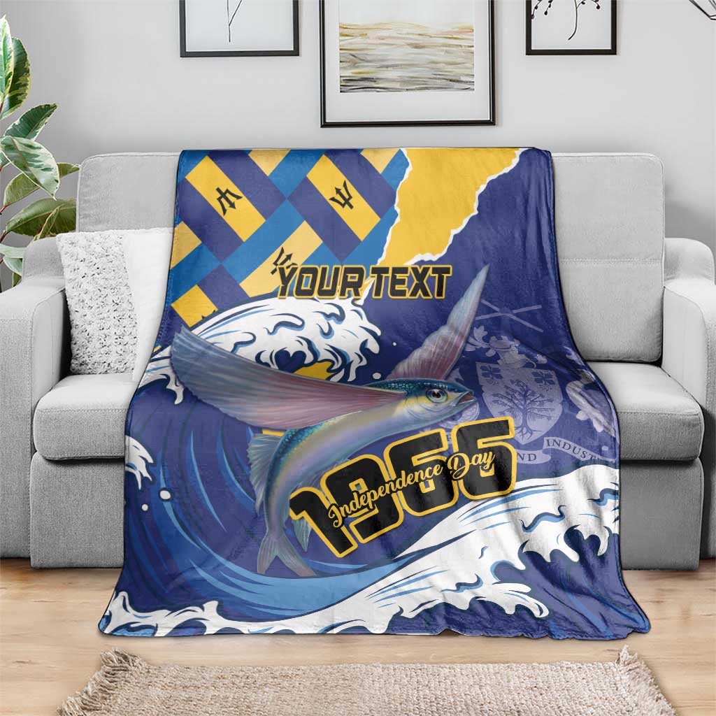 Personalized Independence Day blanket on sofa, blue and yellow flag pattern with flying fish