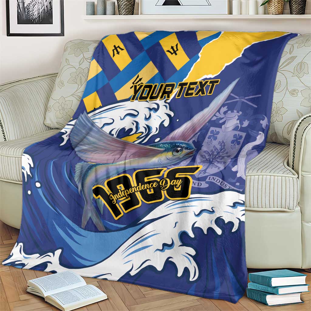 Personalized Independence Day blanket with blue and yellow flag pattern and flying fish graphic