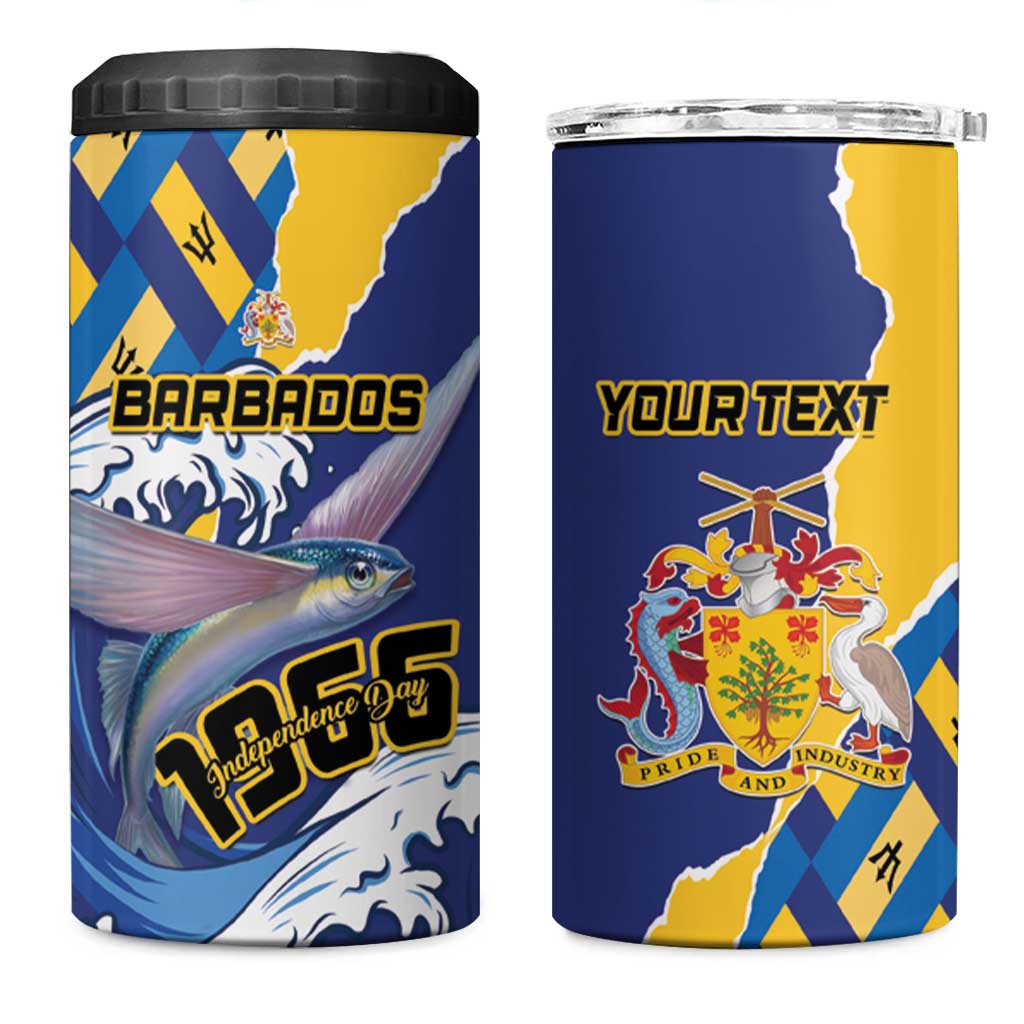 Personalised Barbados Independence Day 4 in 1 Can Cooler Tumbler Flying Fish Flag Pattern - Wonder Print Shop