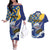 Personalised Barbados Independence Day Couples Matching Off The Shoulder Long Sleeve Dress and Hawaiian Shirt Flying Fish Flag Pattern - Wonder Print Shop