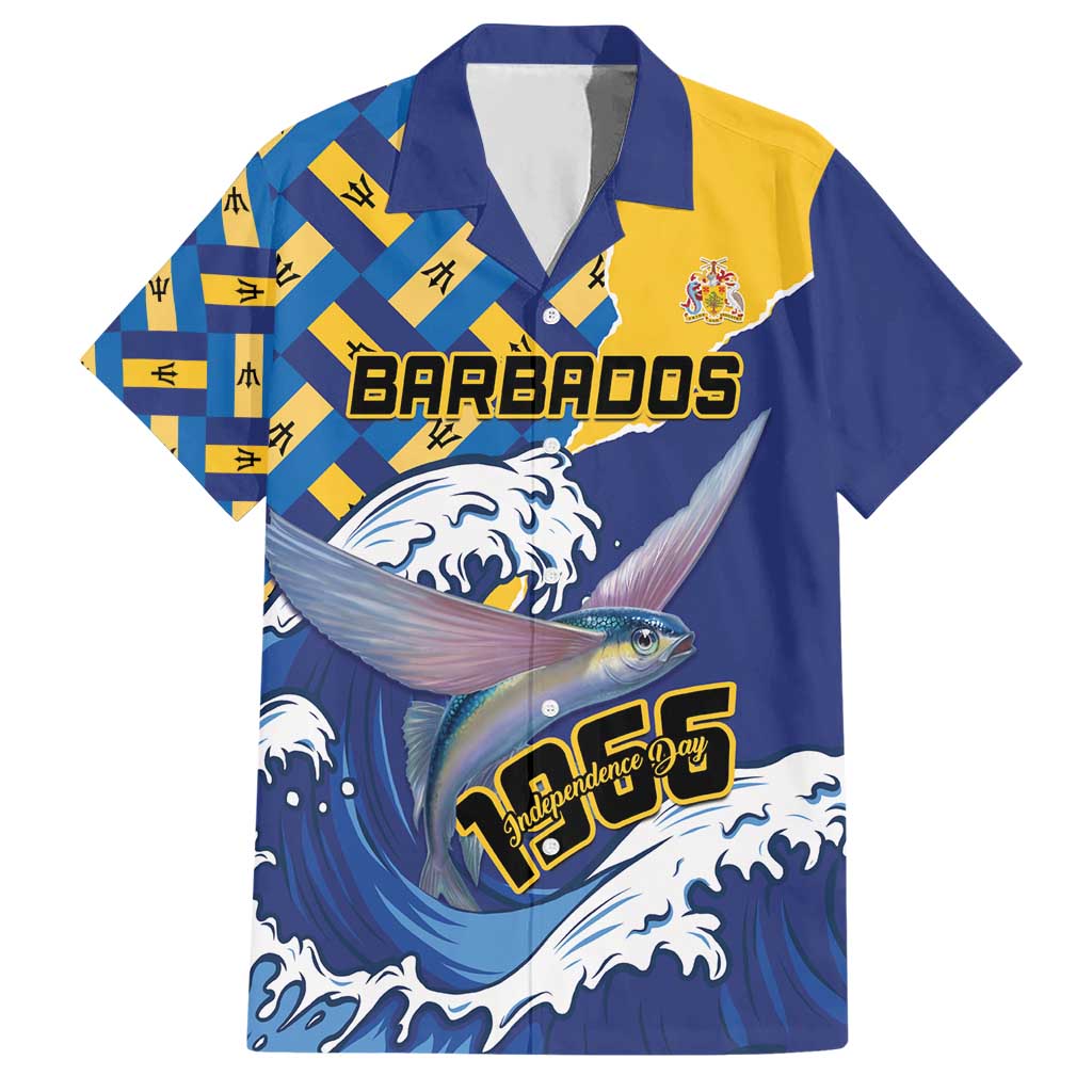 Personalised Barbados Independence Day Hawaiian Shirt Flying Fish Flag Pattern - Wonder Print Shop