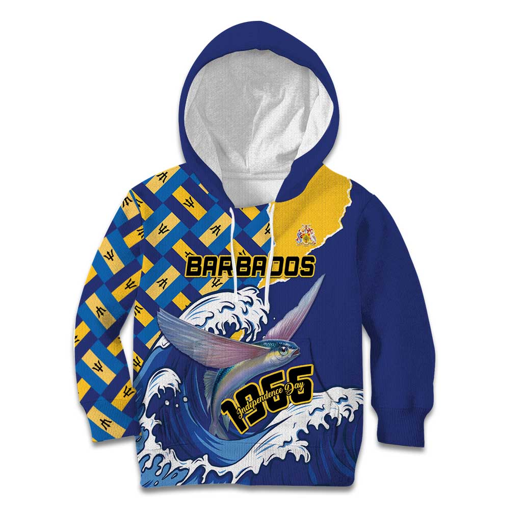 Personalised Barbados Independence Day Kid Hoodie Flying Fish Flag Pattern - Wonder Print Shop