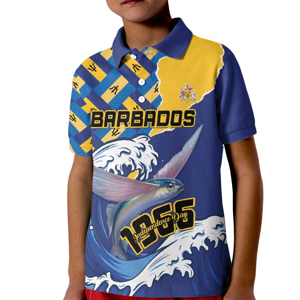 Personalised Barbados Independence Day Kid Polo Shirt Flying Fish Flag Pattern - Wonder Print Shop