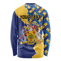 Long-sleeve shirt with custom text, Barbados map, crest and flag check pattern