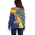 Personalised Barbados Independence Day Off Shoulder Sweater Flying Fish Flag Pattern - Wonder Print Shop