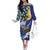 Personalised Barbados Independence Day Off The Shoulder Long Sleeve Dress Flying Fish Flag Pattern - Wonder Print Shop