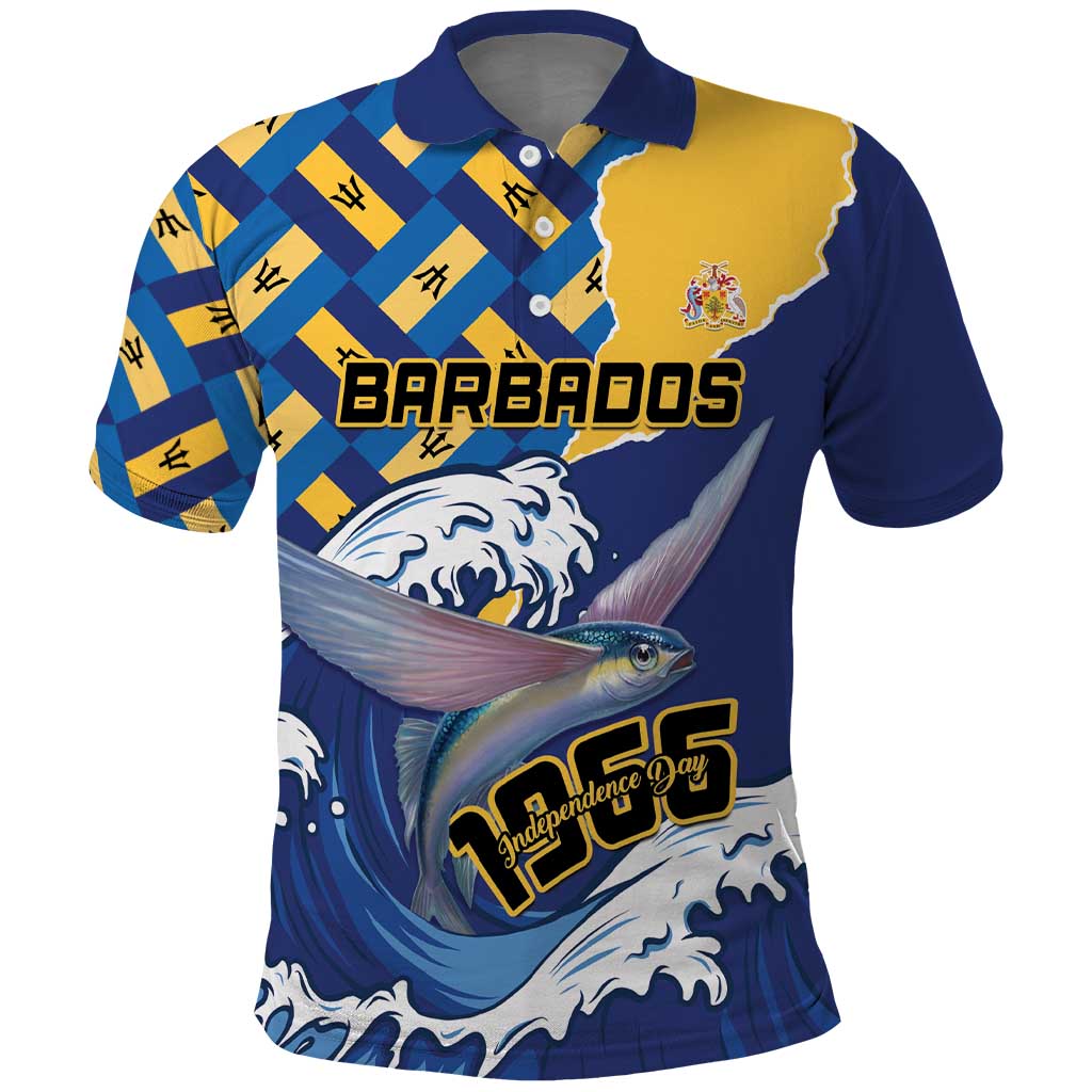 Personalised Barbados Independence Day Polo Shirt Flying Fish Flag Pattern - Wonder Print Shop