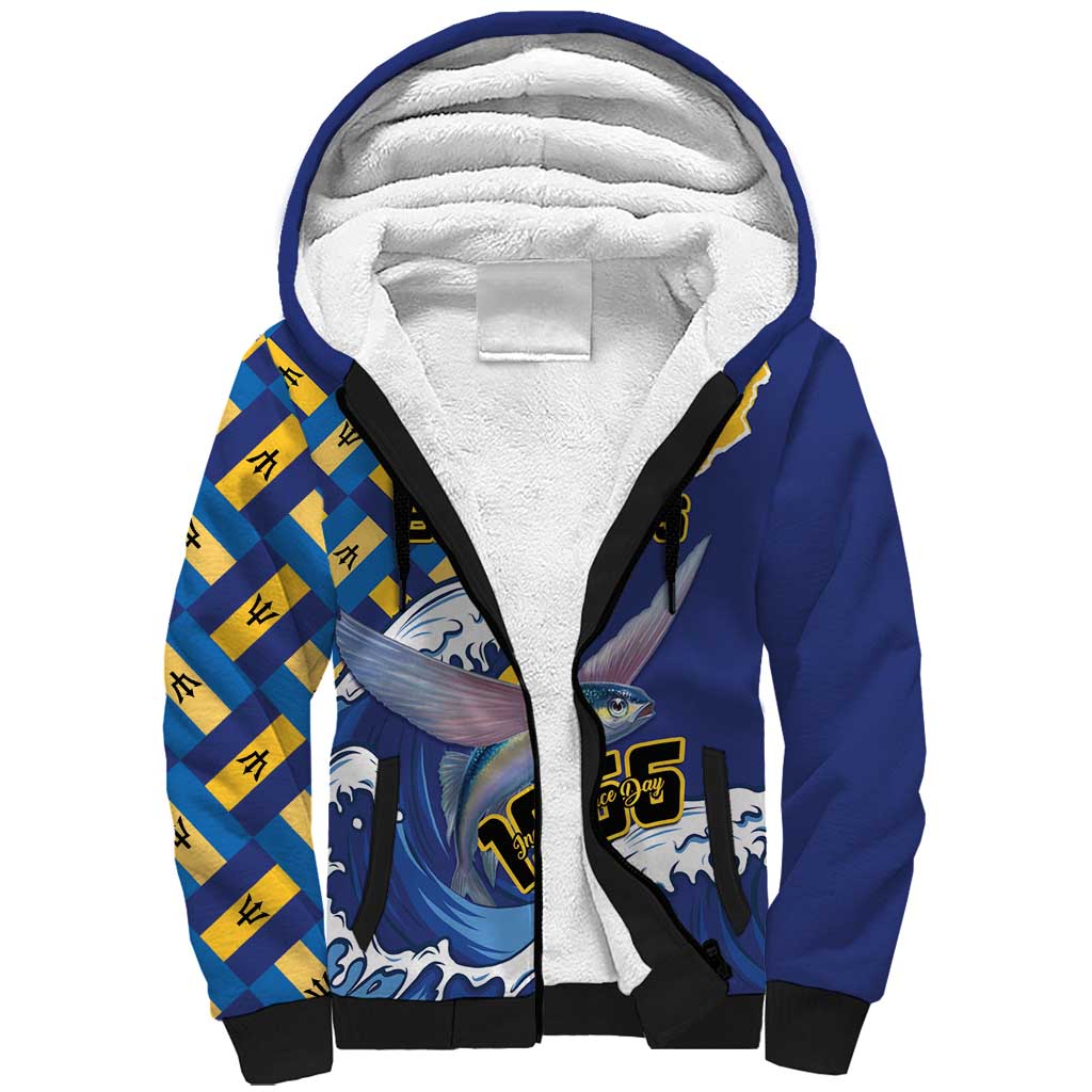 Personalised Barbados Independence Day Sherpa Hoodie Flying Fish Flag Pattern - Wonder Print Shop