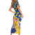 Personalised Barbados Independence Day Short Sleeve Bodycon Dress Flying Fish Flag Pattern - Wonder Print Shop