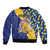 Personalised Barbados Independence Day Sleeve Zip Bomber Jacket Flying Fish Flag Pattern - Wonder Print Shop