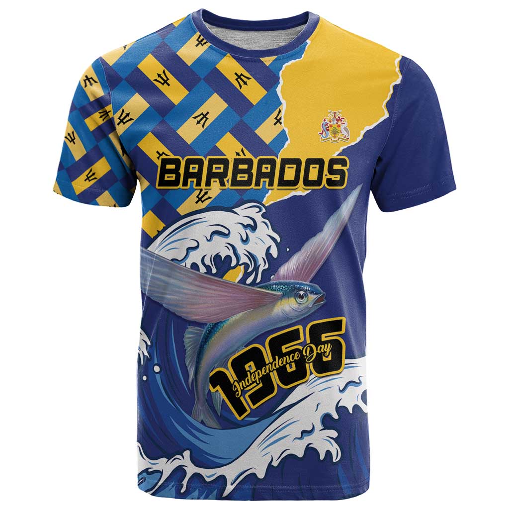 Personalised Barbados Independence Day T Shirt Flying Fish Flag Pattern - Wonder Print Shop