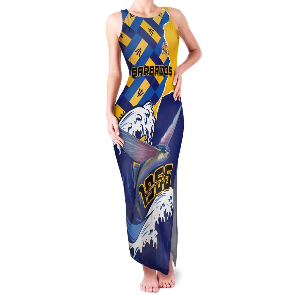 Personalised Barbados Independence Day Tank Maxi Dress Flying Fish Flag Pattern - Wonder Print Shop