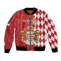 Red bomber jacket with Monaco-style crest and diamond & floral pattern, ribbed cuffs
