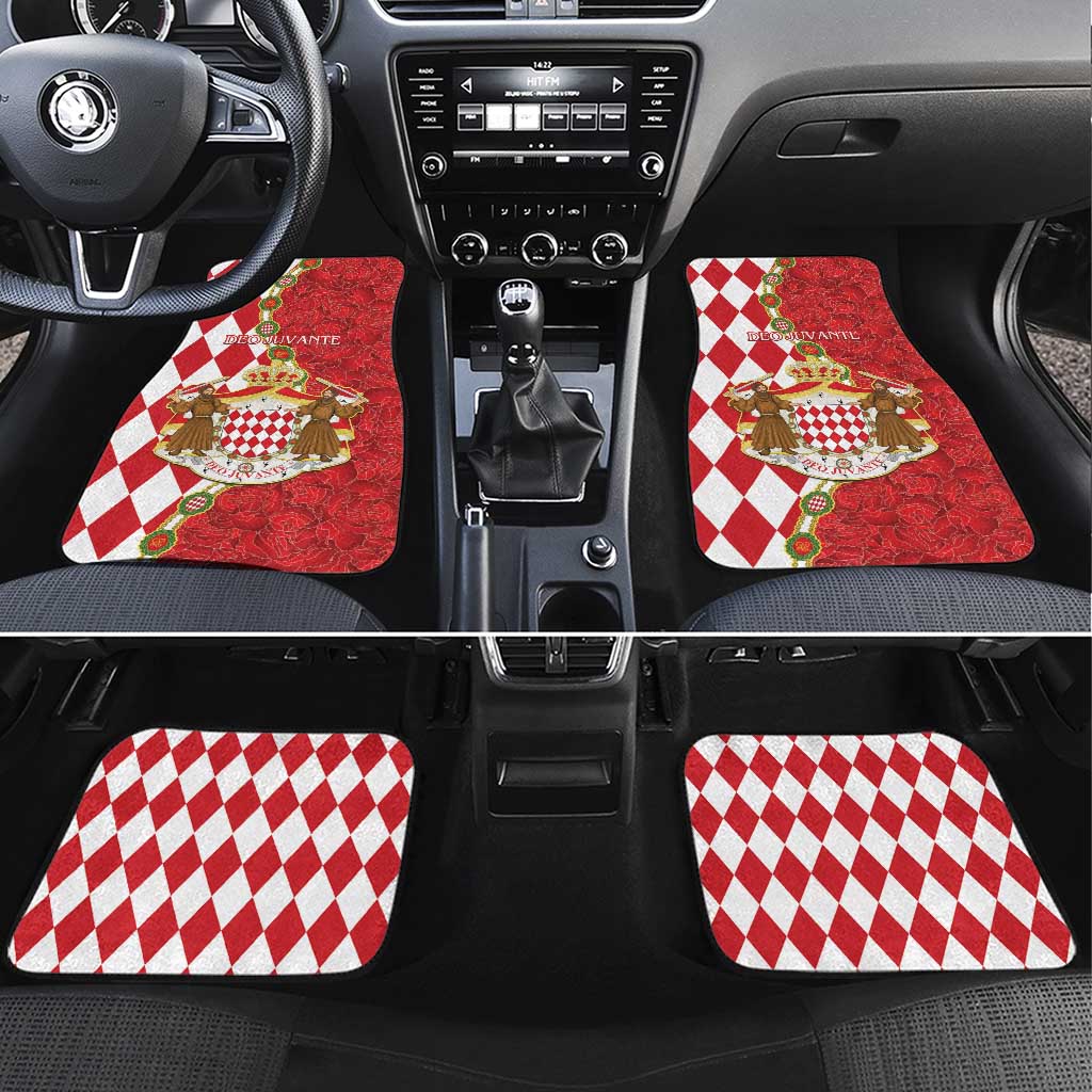 Monaco National Day Car Mats Coat Of Arms Mix Red Carnation Pattern - Wonder Print Shop