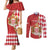 Monaco National Day Couples Matching Mermaid Dress and Long Sleeve Button Shirt Coat Of Arms Mix Red Carnation Pattern