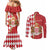 Monaco National Day Couples Matching Mermaid Dress and Long Sleeve Button Shirt Coat Of Arms Mix Red Carnation Pattern