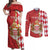 Monaco National Day Couples Matching Off Shoulder Maxi Dress and Long Sleeve Button Shirt Coat Of Arms Mix Red Carnation Pattern - Wonder Print Shop