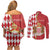 Monaco National Day Couples Matching Off Shoulder Short Dress and Long Sleeve Button Shirt Coat Of Arms Mix Red Carnation Pattern - Wonder Print Shop