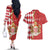 Monaco National Day Couples Matching Off The Shoulder Long Sleeve Dress and Hawaiian Shirt Coat Of Arms Mix Red Carnation Pattern - Wonder Print Shop