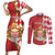 Monaco National Day Couples Matching Short Sleeve Bodycon Dress and Long Sleeve Button Shirt Coat Of Arms Mix Red Carnation Pattern - Wonder Print Shop