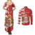 Monaco National Day Couples Matching Summer Maxi Dress and Long Sleeve Button Shirt Coat Of Arms Mix Red Carnation Pattern - Wonder Print Shop