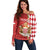 Monaco National Day Off Shoulder Sweater Coat Of Arms Mix Red Carnation Pattern - Wonder Print Shop