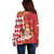 Monaco National Day Off Shoulder Sweater Coat Of Arms Mix Red Carnation Pattern - Wonder Print Shop